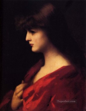 ジャン・ジャック・ヘナー Painting - 赤いジャンを着た女性の習作 ジャック・ヘナー